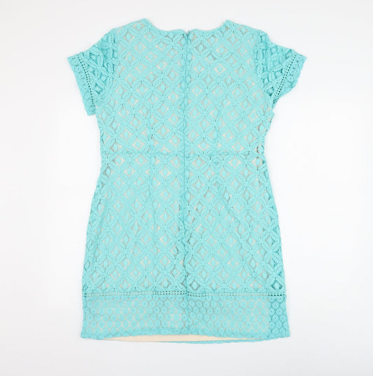 Oasis Womens Blue Geometric Cotton Shift Size L Round Neck Zip