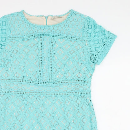 Oasis Womens Blue Geometric Cotton Shift Size L Round Neck Zip