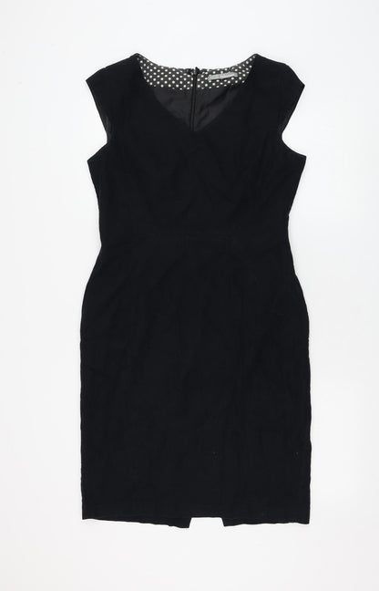 Marks and Spencer Womens Blue Flax Shift Size 10 V-Neck Zip