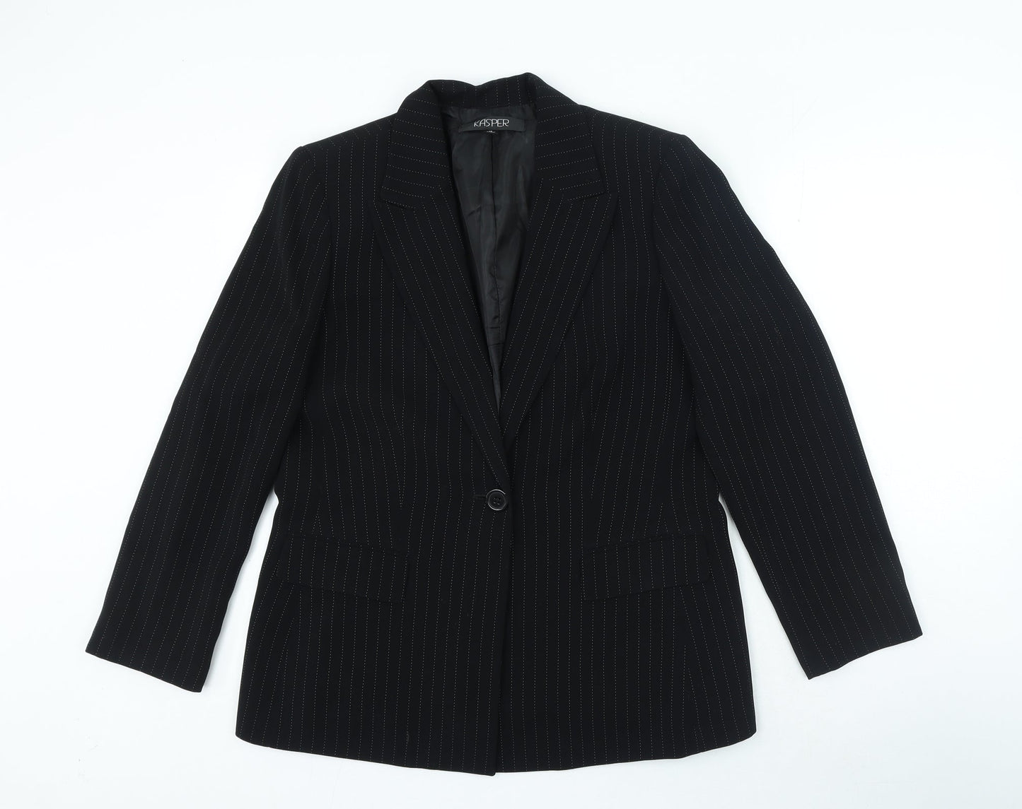 Kasper Womens Black Striped Polyester Jacket Blazer Size 12 - Pockets