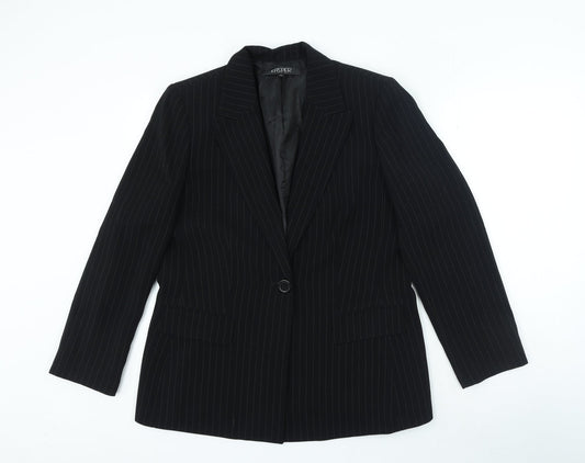 Kasper Womens Black Striped Polyester Jacket Blazer Size 12 - Pockets