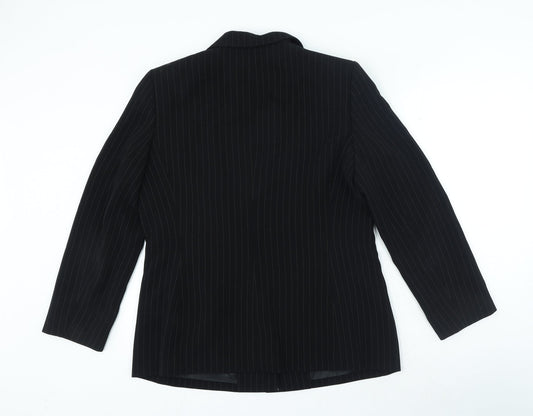Kasper Womens Black Striped Polyester Jacket Blazer Size 12 - Pockets