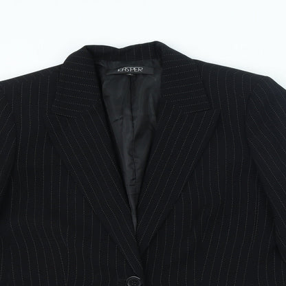 Kasper Womens Black Striped Polyester Jacket Blazer Size 12 - Pockets