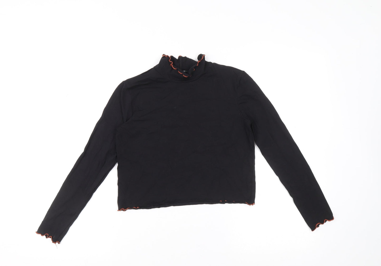 George Girls Black Cotton Pullover T-Shirt Size 10-11 Years High Neck Pullover - Ruffle detail