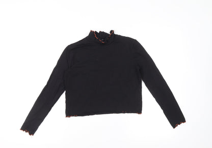 George Girls Black Cotton Pullover T-Shirt Size 10-11 Years High Neck Pullover - Ruffle detail