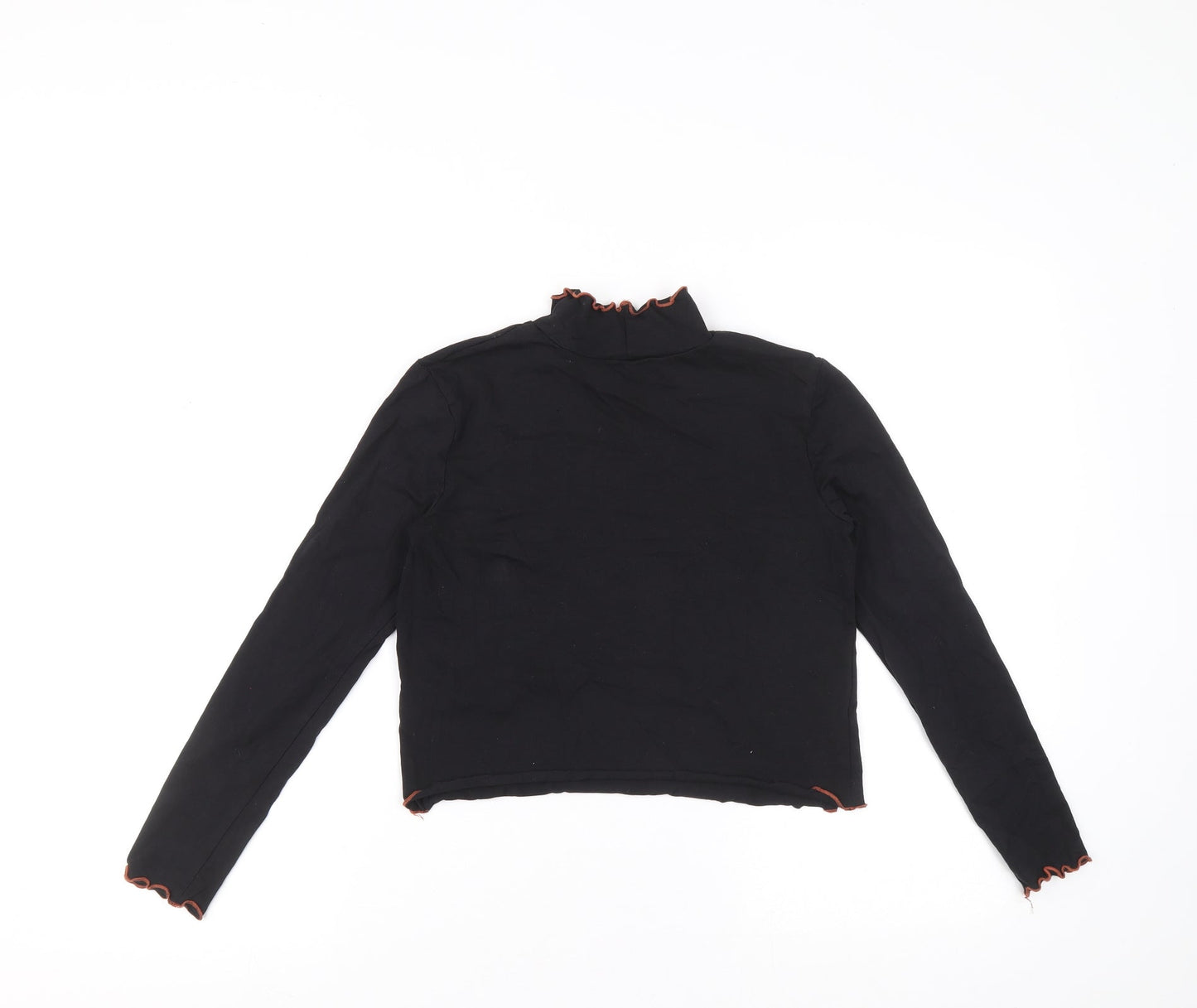 George Girls Black Cotton Pullover T-Shirt Size 10-11 Years High Neck Pullover - Ruffle detail