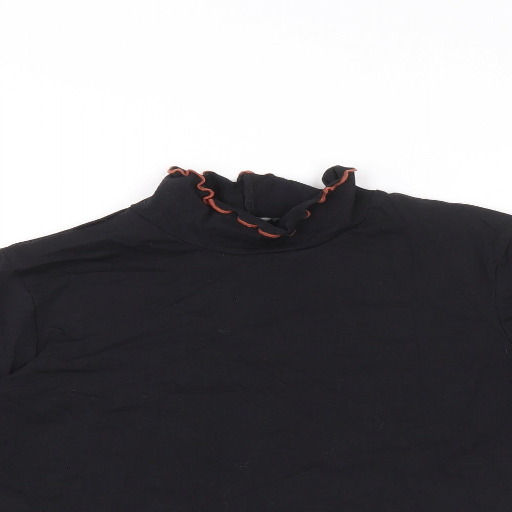 George Girls Black Cotton Pullover T-Shirt Size 10-11 Years High Neck Pullover - Ruffle detail