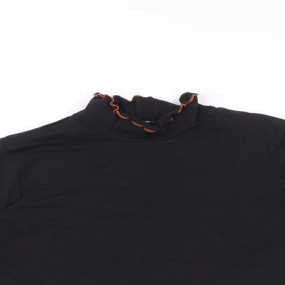George Girls Black Cotton Pullover T-Shirt Size 10-11 Years High Neck Pullover - Ruffle detail