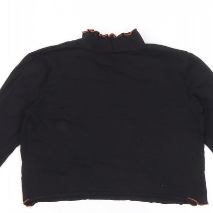 George Girls Black Cotton Pullover T-Shirt Size 10-11 Years High Neck Pullover - Ruffle detail