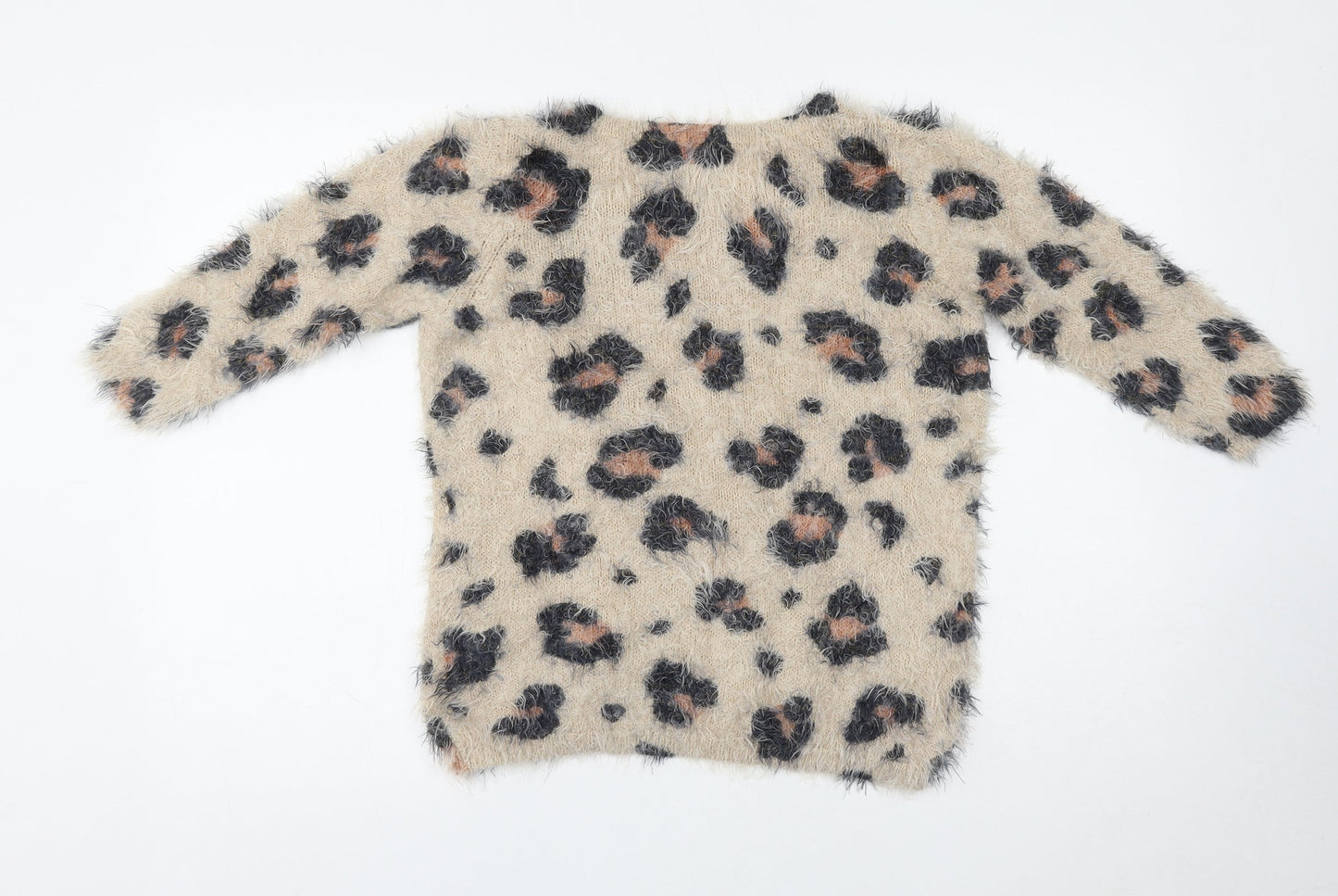 F&F Girls Beige Animal Print Nylon Pullover Casual Size 14 Years Round Neck Pullover - Leopard Print