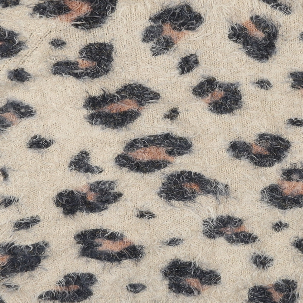 F&F Girls Beige Animal Print Nylon Pullover Casual Size 14 Years Round Neck Pullover - Leopard Print