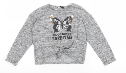 George Girls Grey Polyester Pullover Sweatshirt Size 6-7 Years Pullover - Butterfly