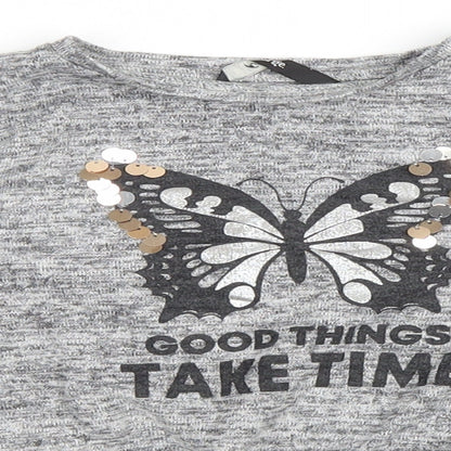 George Girls Grey Polyester Pullover Sweatshirt Size 6-7 Years Pullover - Butterfly