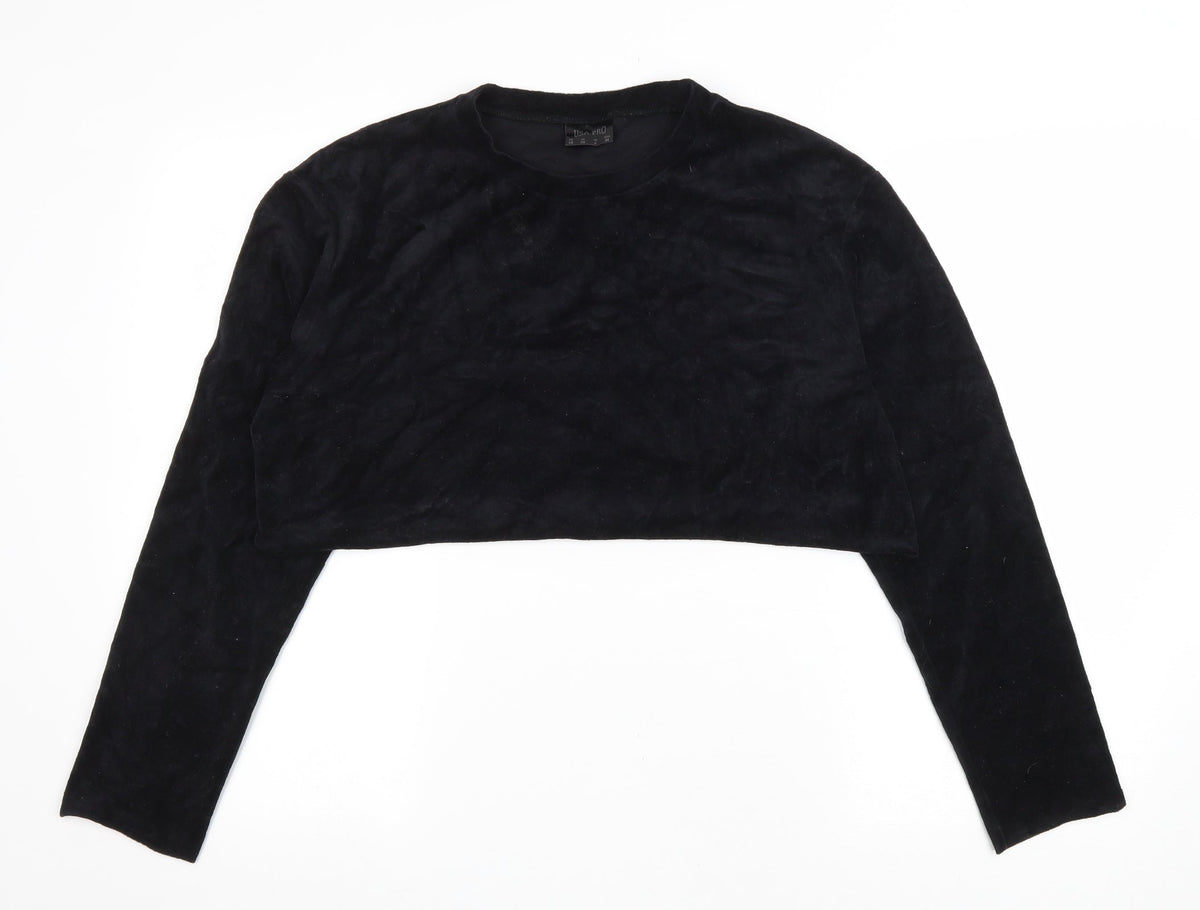 USA Pro Womens Black Cotton Pullover Sweatshirt Size 10 Pullover - Cropped