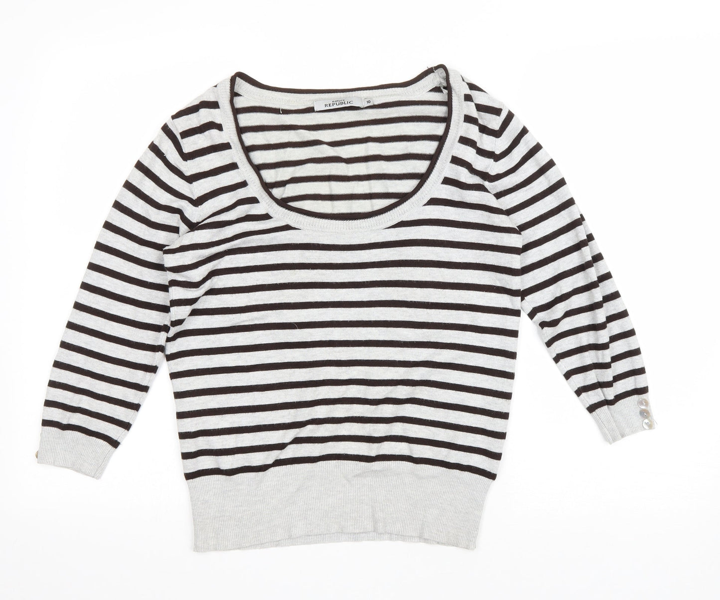 Nature Republic Womens Grey Scoop Neck Striped Viscose Pullover Jumper Size 10