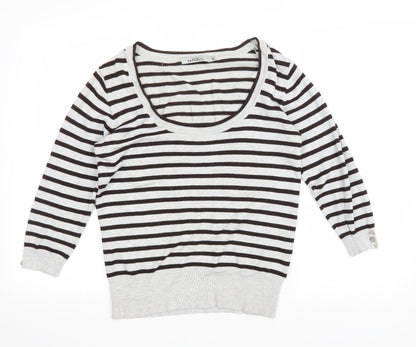 Nature Republic Womens Grey Scoop Neck Striped Viscose Pullover Jumper Size 10