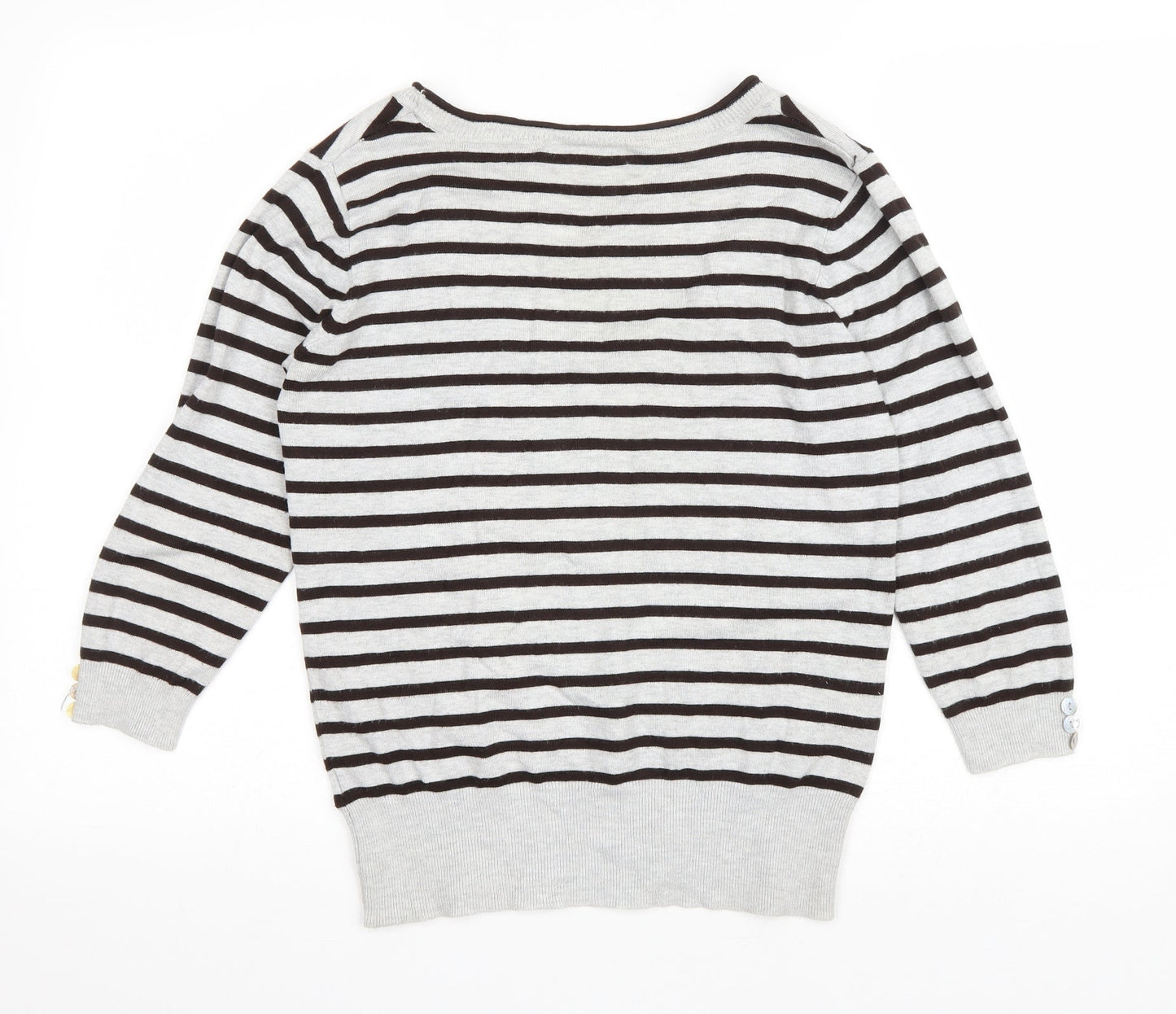 Nature Republic Womens Grey Scoop Neck Striped Viscose Pullover Jumper Size 10