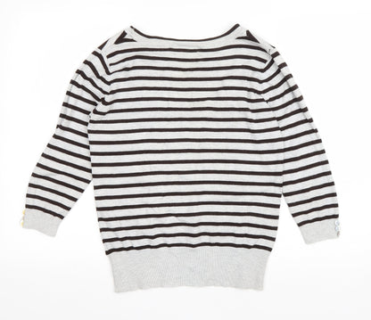 Nature Republic Womens Grey Scoop Neck Striped Viscose Pullover Jumper Size 10