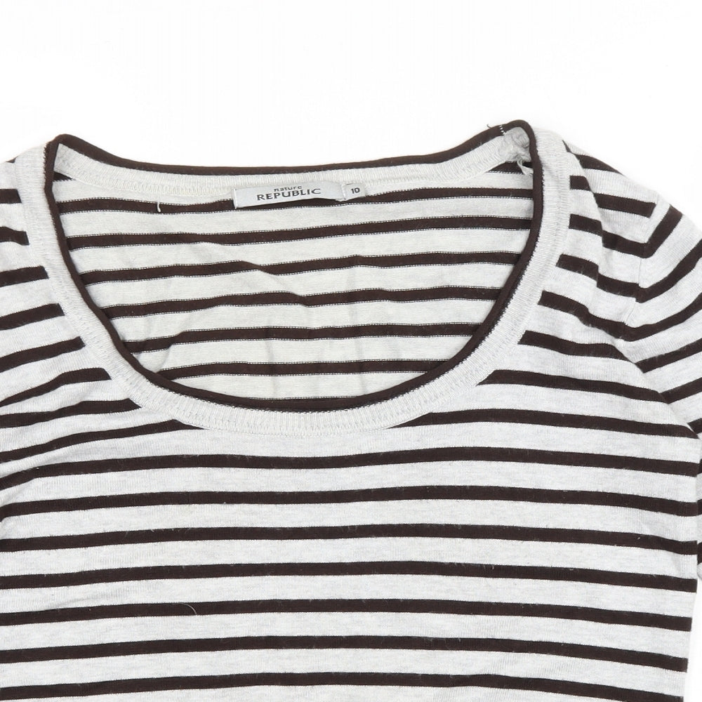 Nature Republic Womens Grey Scoop Neck Striped Viscose Pullover Jumper Size 10