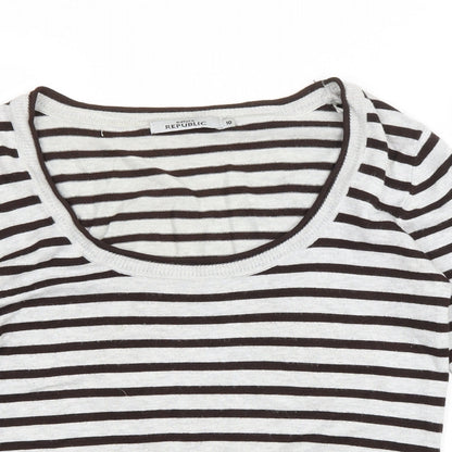 Nature Republic Womens Grey Scoop Neck Striped Viscose Pullover Jumper Size 10