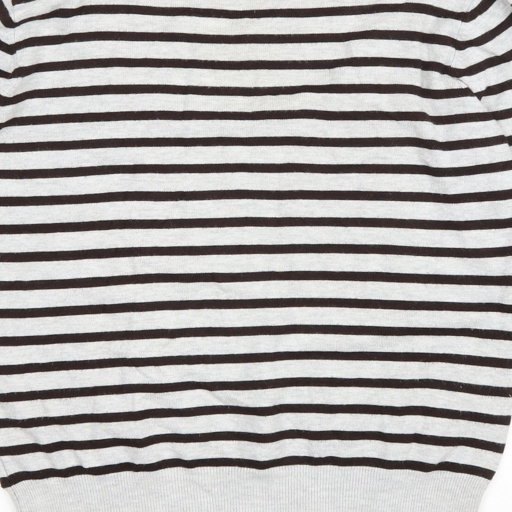 Nature Republic Womens Grey Scoop Neck Striped Viscose Pullover Jumper Size 10