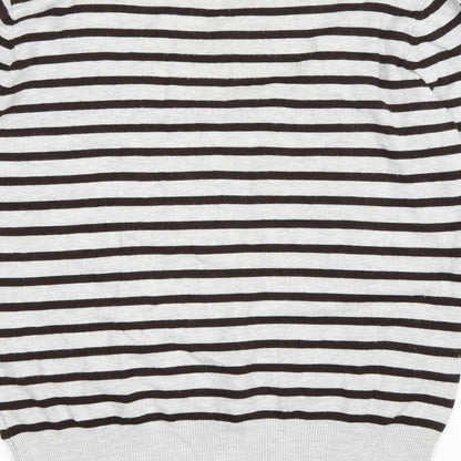 Nature Republic Womens Grey Scoop Neck Striped Viscose Pullover Jumper Size 10