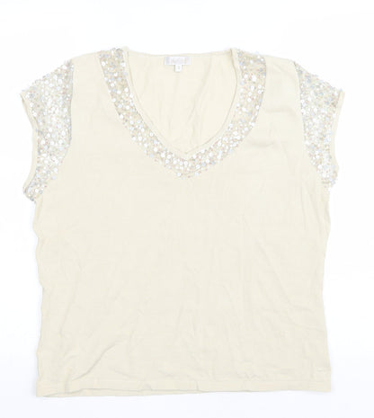 Lakeland Womens Beige Viscose Basic T-Shirt Size 16 V-Neck