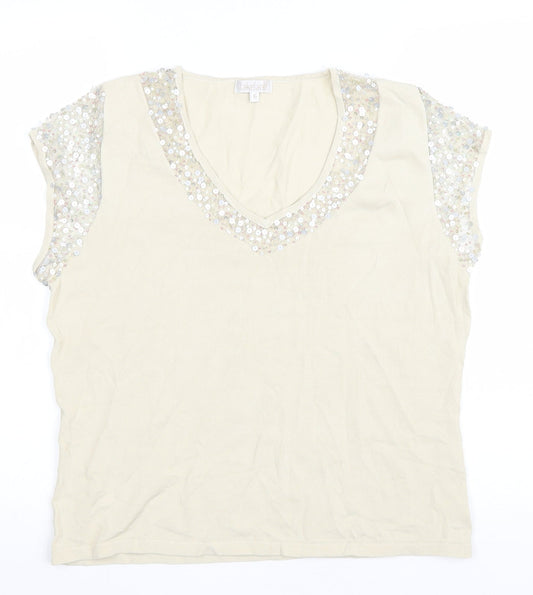 Lakeland Womens Beige Viscose Basic T-Shirt Size 16 V-Neck