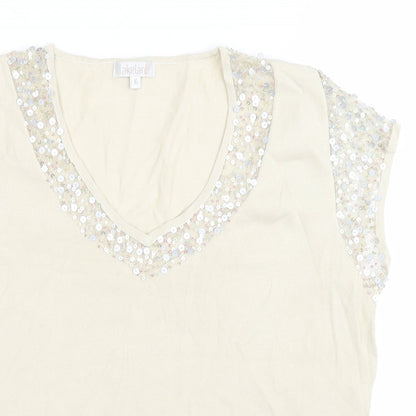 Lakeland Womens Beige Viscose Basic T-Shirt Size 16 V-Neck