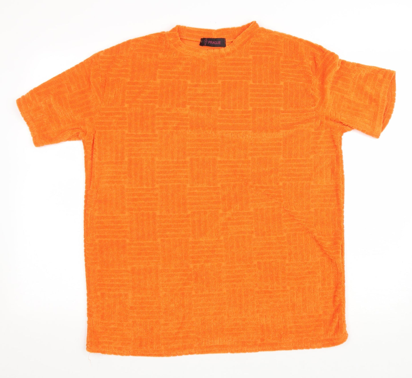 Prague Womens Orange Geometric Polyester Basic T-Shirt Size M Round Neck