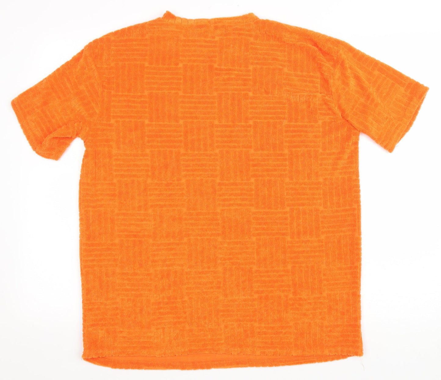 Prague Womens Orange Geometric Polyester Basic T-Shirt Size M Round Neck