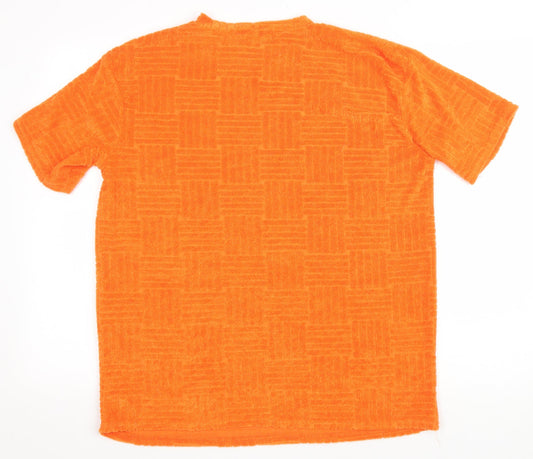 Prague Womens Orange Geometric Polyester Basic T-Shirt Size M Round Neck