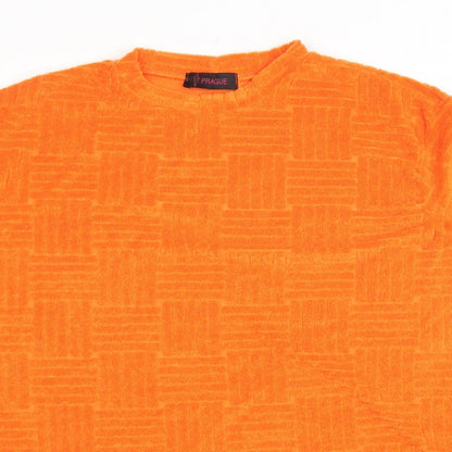 Prague Womens Orange Geometric Polyester Basic T-Shirt Size M Round Neck
