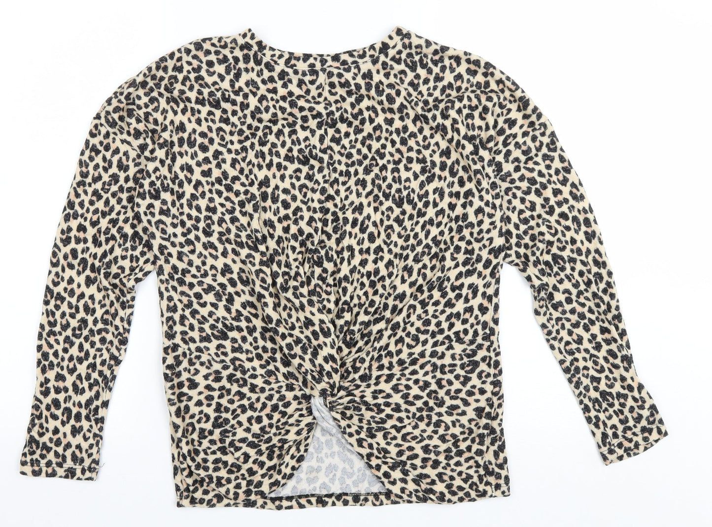 F&F Womens Beige Animal Print Viscose Basic T-Shirt Size 10 Round Neck - Knot Detail