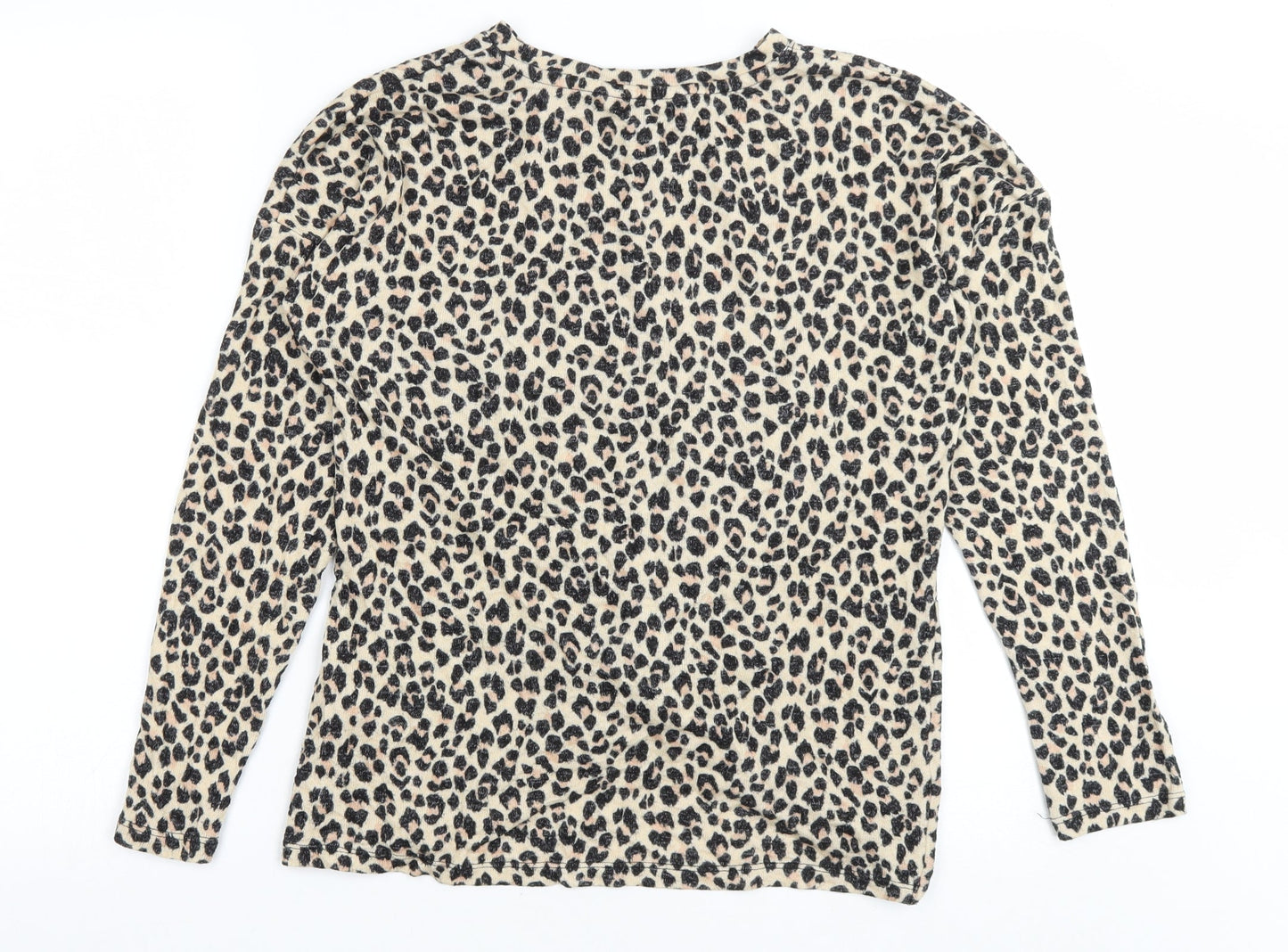 F&F Womens Beige Animal Print Viscose Basic T-Shirt Size 10 Round Neck - Knot Detail