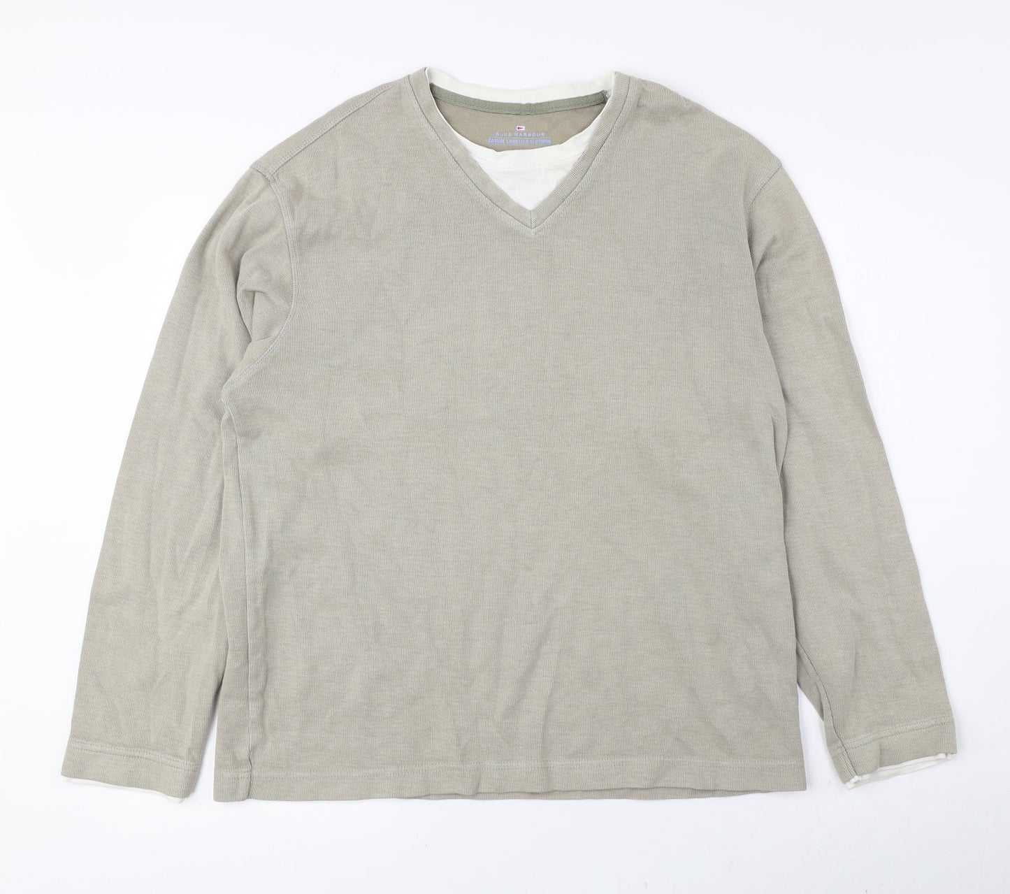 Blue Harbour Mens Green Crew Neck Cotton Pullover Jumper Size S