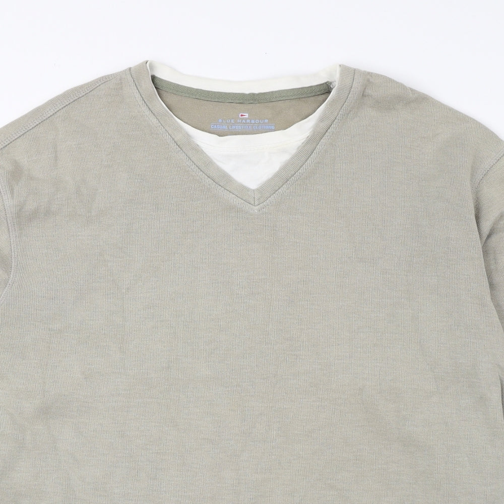 Blue Harbour Mens Green Crew Neck Cotton Pullover Jumper Size S