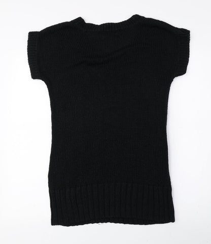 Red Herring Womens Black Acrylic Jumper Dress Size 10 Scoop Neck Pullover