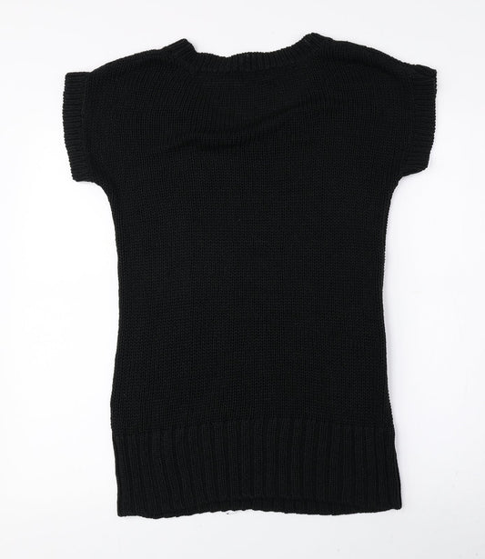 Red Herring Womens Black Acrylic Jumper Dress Size 10 Scoop Neck Pullover