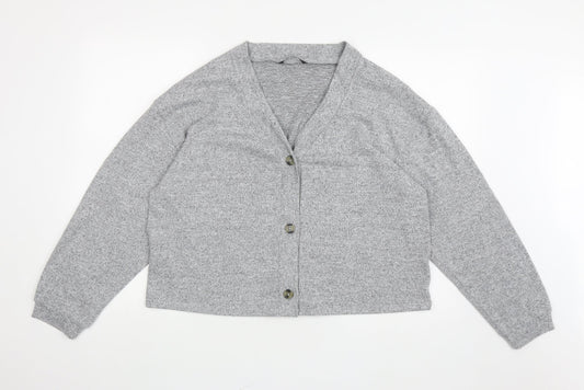 George Womens Grey V-Neck Polyester Cardigan Jumper Size L - Button up