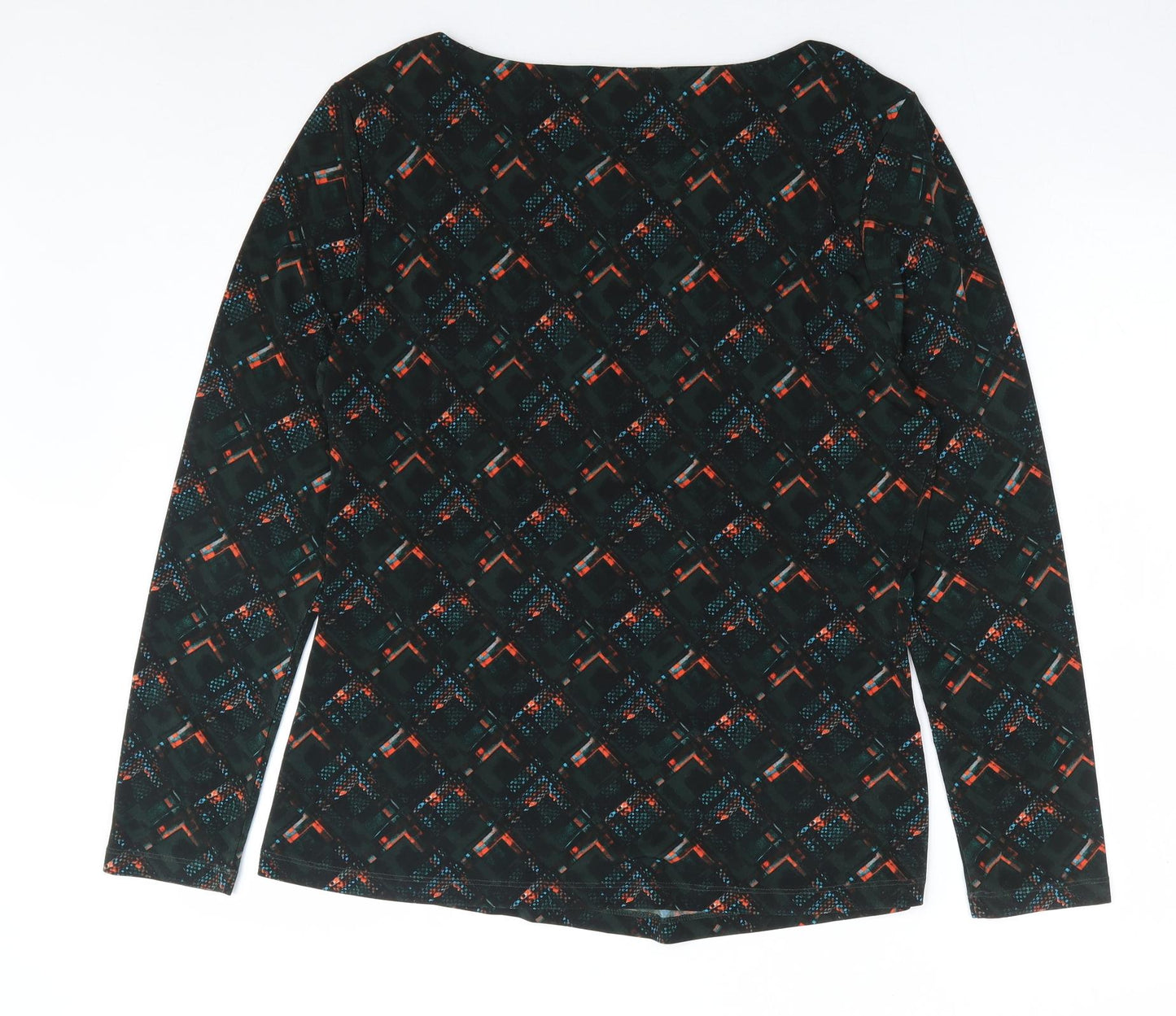 CC Womens Green Geometric Viscose Basic Blouse Size L Round Neck - Knot Front