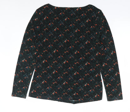 CC Womens Green Geometric Viscose Basic Blouse Size L Round Neck - Knot Front