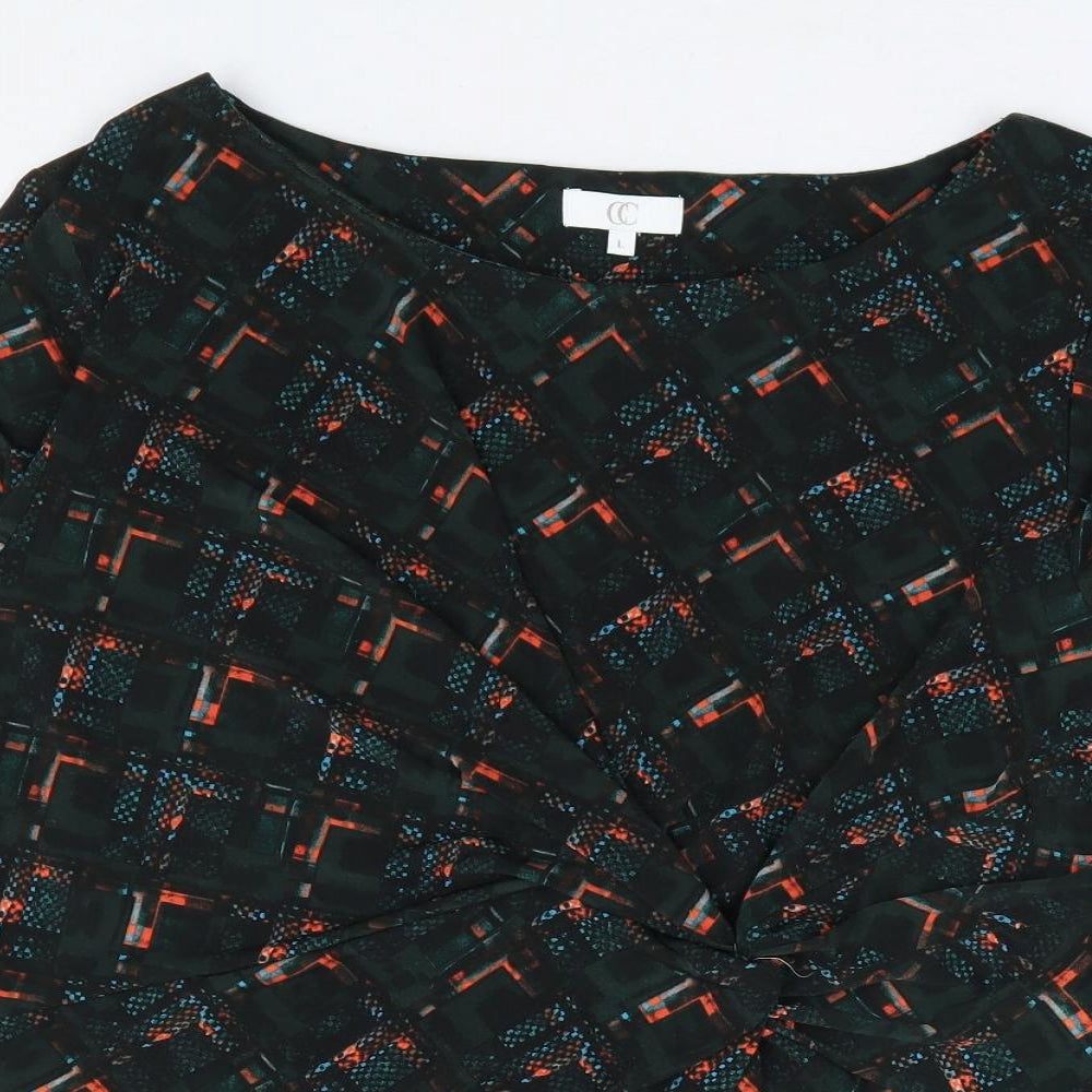 CC Womens Green Geometric Viscose Basic Blouse Size L Round Neck - Knot Front