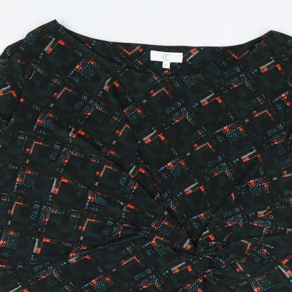 CC Womens Green Geometric Viscose Basic Blouse Size L Round Neck - Knot Front