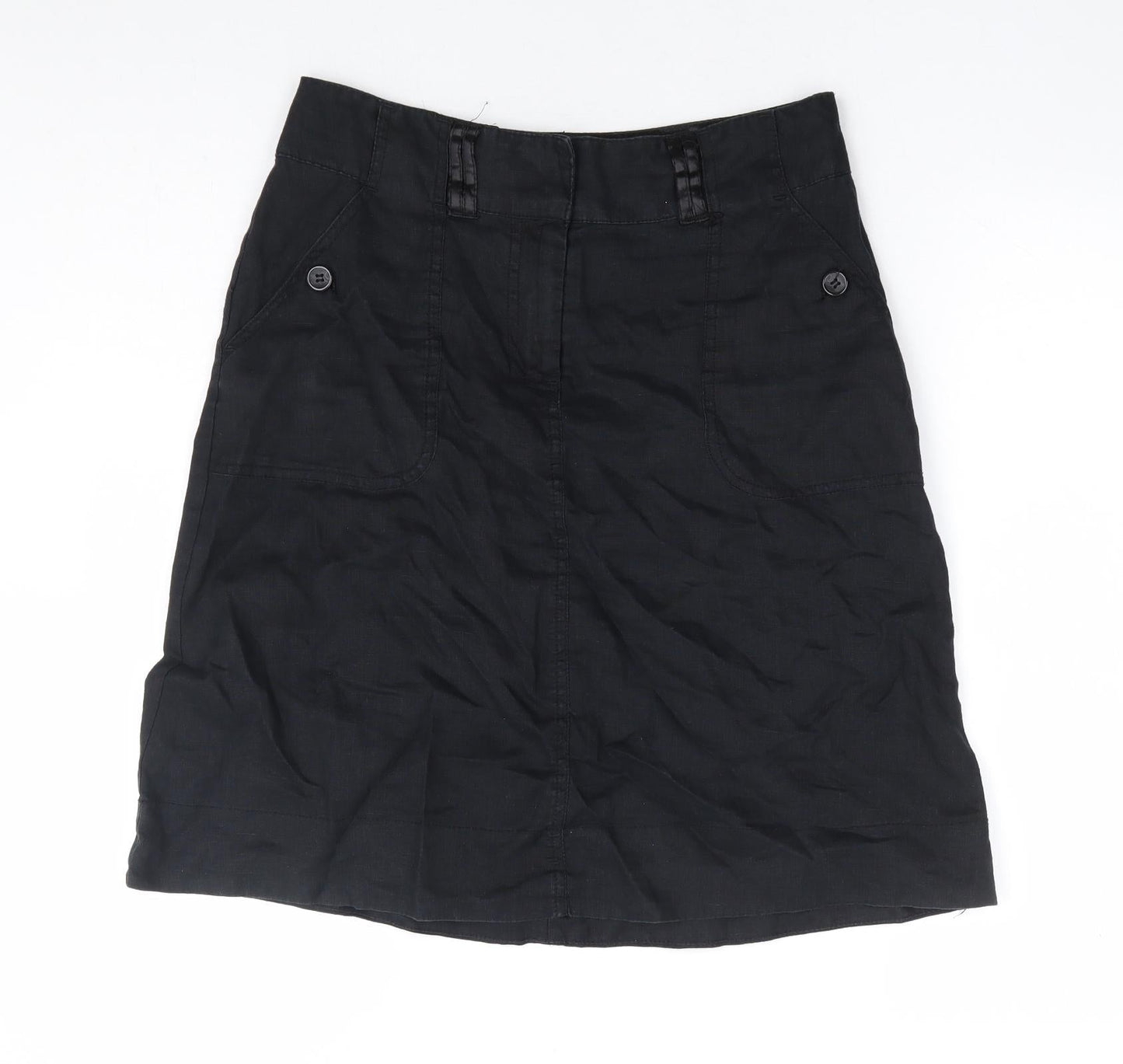 H&M Womens Black Polyester A-Line Skirt Size 28 in Zip
