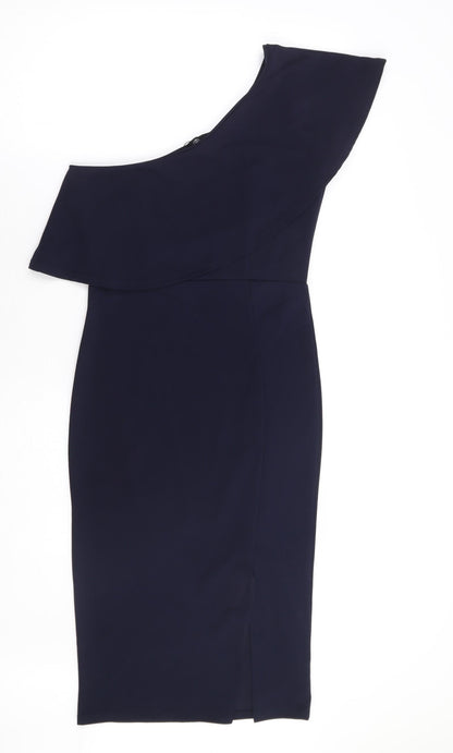 Missguided Womens Blue Polyester Bodycon Size 10 One Shoulder Pullover