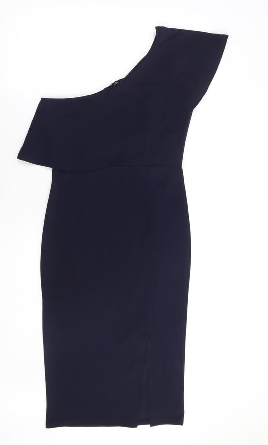 Missguided Womens Blue Polyester Bodycon Size 10 One Shoulder Pullover