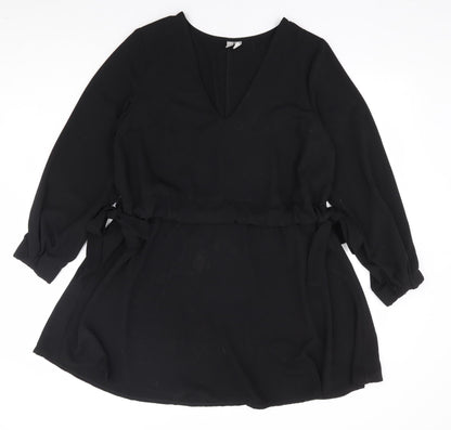ASOS Womens Black Polyester A-Line Size 10 V-Neck Drawstring - Side Tie Detail