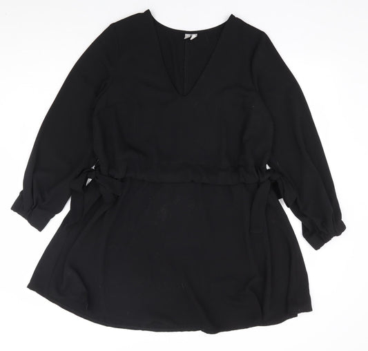 ASOS Womens Black Polyester A-Line Size 10 V-Neck Drawstring - Side Tie Detail