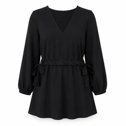 ASOS Womens Black Polyester A-Line Size 10 V-Neck Drawstring - Side Tie Detail
